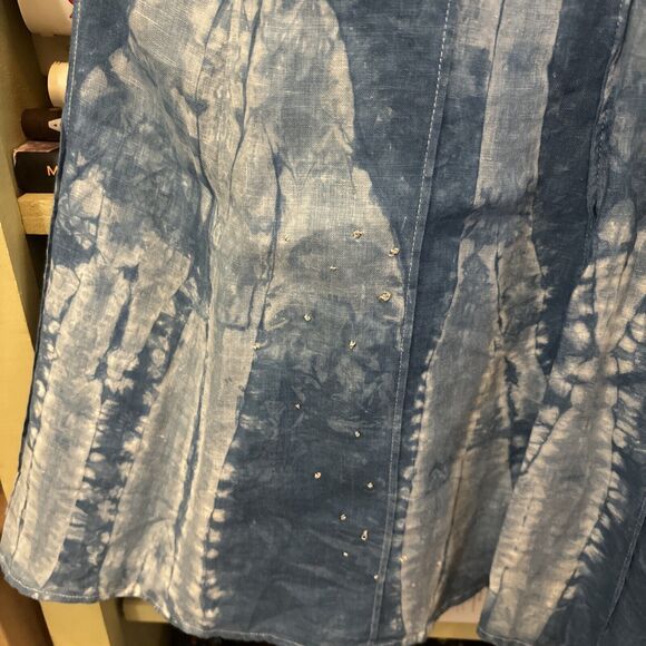 Shibori Mokume Hand Dyed Stitched Indigo Maxi Skirt Embroidered Japanese Tie Dye - Picture 6 of 7
